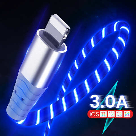 Flow Luminous USB Cable For iPhone 12 mini 11 Pro Max X XR XS 8 7 6s 5s Fast Charging Charger Glow USB Wire Cord Data Cable 1/2M ► Photo 1/6