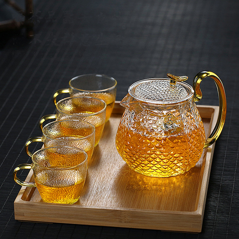 High Borosilicate Glass Teapot Filter Bubble Teapot Household High Temperature Resistance Hammer Pattern Teapot Kung Fu Tea Set ► Photo 1/6