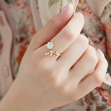New fashion Rhinestone twisted leaves wishful flowers adjustable tail ring For Women girl Accessories  jewelry wholesale ► Photo 1/6