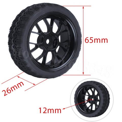 4x 26mm Rally Tyres Rubber On Road Flat Run Tires & Wheels Tyre For 1:10th Scale RC Model Car HSP Redcat HPI ► Photo 1/1