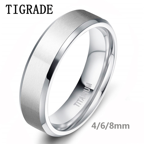 Tigrade 8/6/4mm Silver Color Men's Titanium Ring Brushed Man Wedding Band Engagement Rings Male Jewelry Couple anel feminino ► Photo 1/6