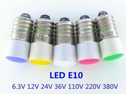 5pcs E10 LED Industrial instrument bulb 6.3V 12V 24V 36V Flat illuminated light bulb 110V E10 220V LED 380V E10 Machine bulb ► Photo 1/6