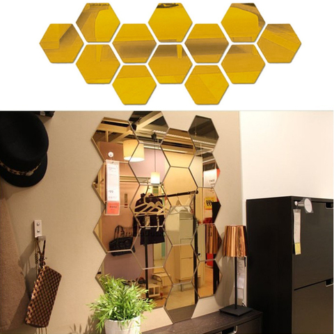 12Pcs 3D Mirror Wall Stickers Hexagon Shape DIY Large Wall Decor Sticker adesivo de parede Home Decoration Art Mirror Ornaments ► Photo 1/6