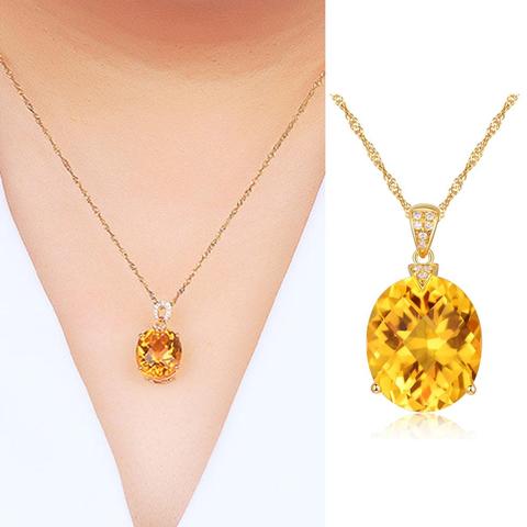 Natural Citrine Charm Jewelry Crystal Gold Color Chain Gemstone Pendant Necklace Wedding Jewelry For Women Girls Gift ► Photo 1/6