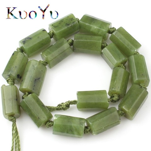 Natural Gem Canadian Green Jades Stone Beads Cylinder Loose Beads For Jewelry Making DIY Earing Charm Bracelet 7.5