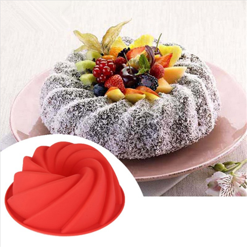 Large Spiral shape silicone Bundt Cake Pan 10- inch Bundt Cake Mold Pan 3d  Fluted Cake Mould Form Bread Bakery Baking Tools