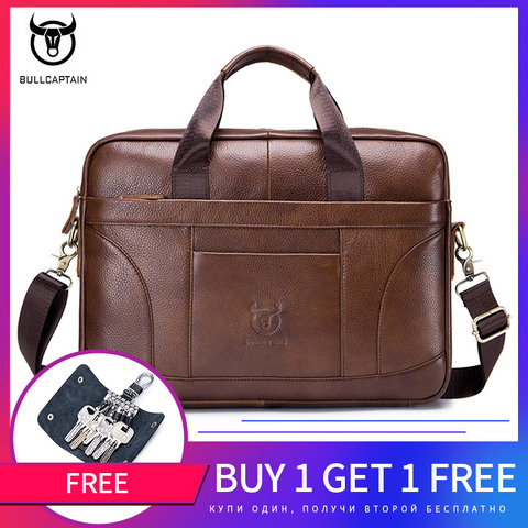 BULLCAPTAIN men's briefcase men's business bags can be used for 14-inch laptop leather shoulder messenger bag's office handbag ► Photo 1/6