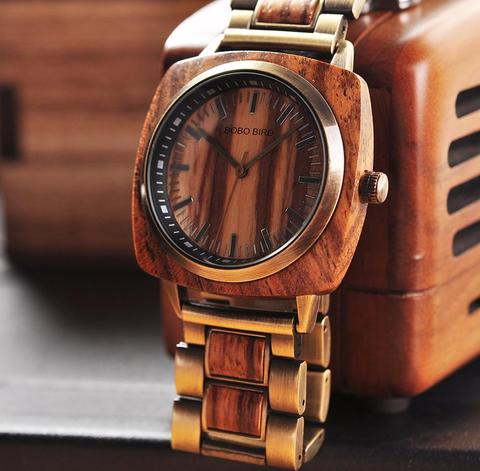 BOBO BIRD Watch Men Wood Wristwatch Zebra Pattern Dial Simple Design Waterproof In Wooden Box Christmas Gift For Him ► Photo 1/6