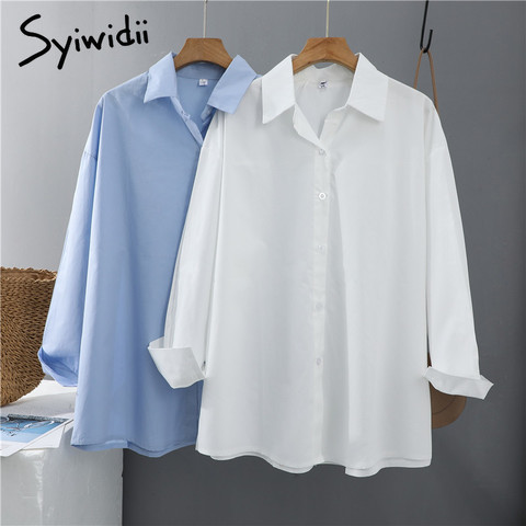Syiwidii Women Blouses Office Lady Cotton Oversize Plus Size Tops Pink White Blue Long Sleeve 2022 Spring Korean Fashion Shirts ► Photo 1/6
