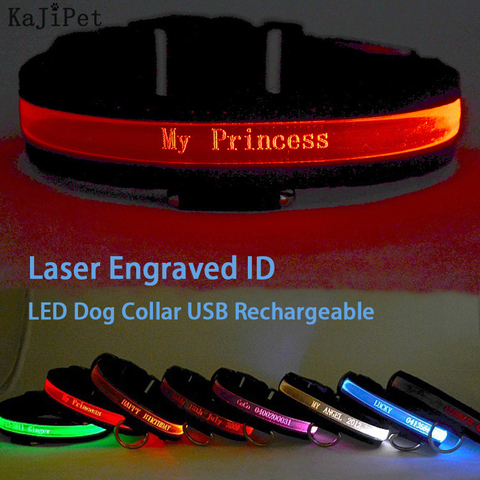 Engraved ID LED Dog Collar Luminous USB Custom Dog Tag Personalized Nylon Pet Dog Collar Led USB Light Night Safety Collar Perro ► Photo 1/6