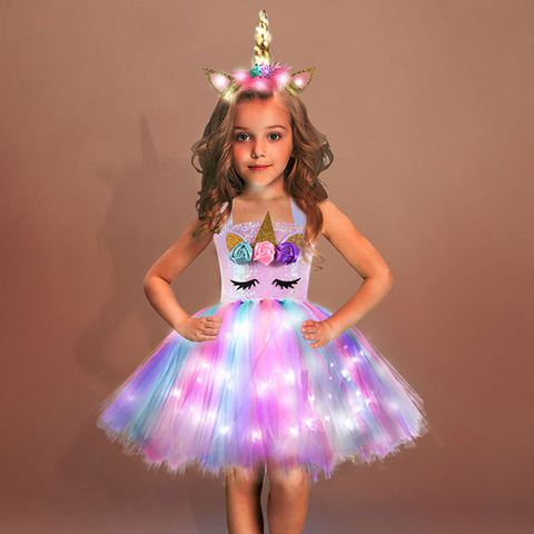 Girls Shiny Unicorn TUT Dress Glowing Kids Unicorn Dresses For Girls Hallowmas Party Princess Dress Children Clothing vestidos ► Photo 1/6