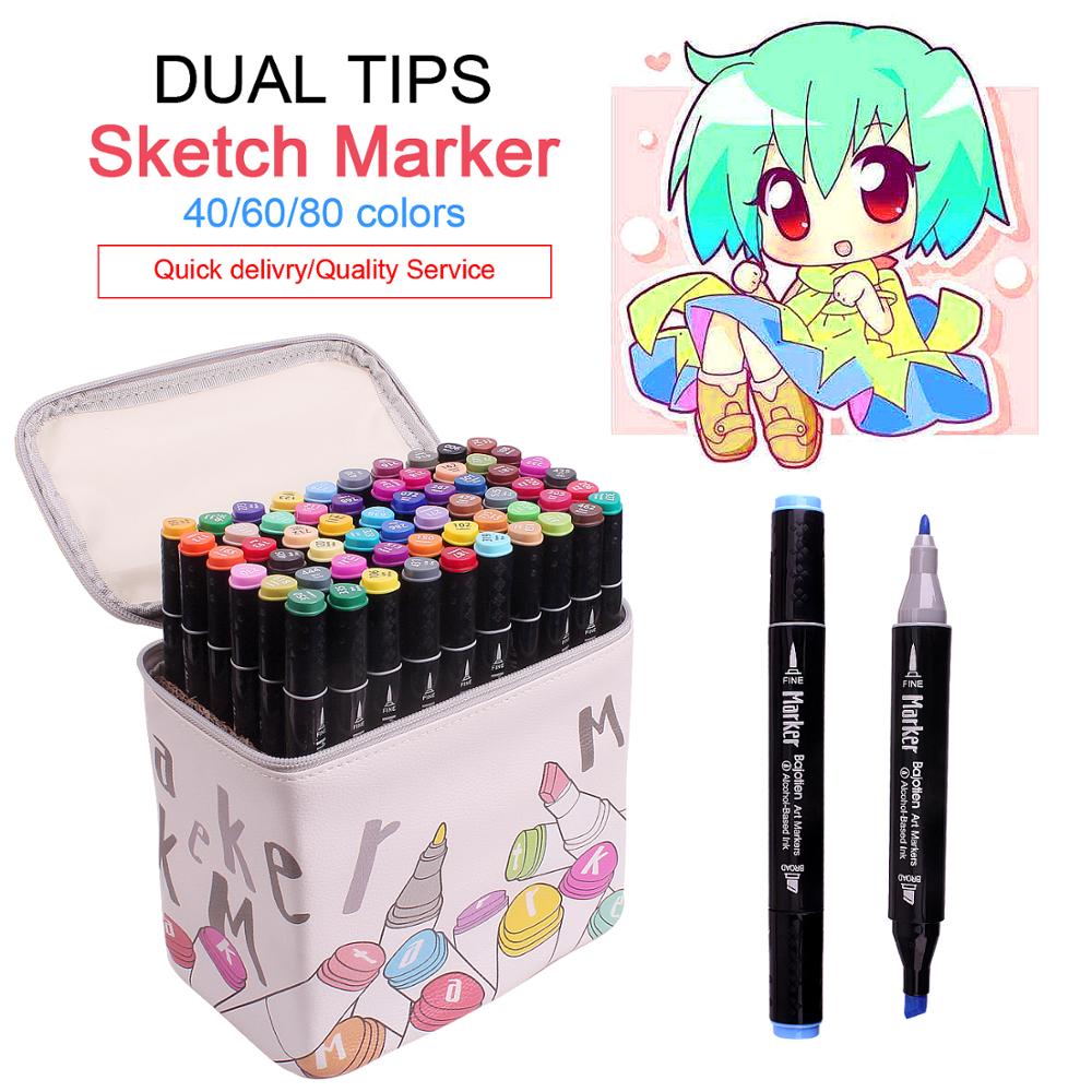 30/40/60/80/100 Colors Alcohol Markers Dual Tip, Sketch Markers