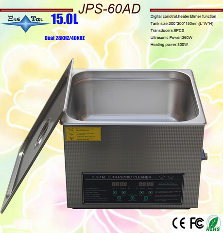 110V/220V Dual frequency 40KHz/28KHZ JPS-60AD Digital heater&timer Ultrasonic Cleaner bath 15L for hardware parts ► Photo 1/6