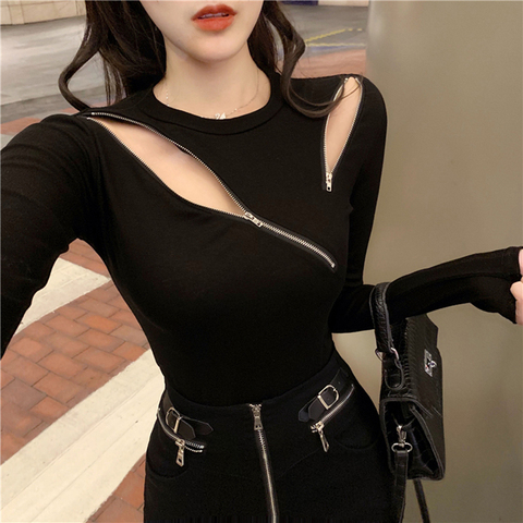 Lucyever Zipper O-neck Slim Fit Knit Sweaters Women Autumn Sexy Solid Knitwear Woman Highstreet Style Two Color Jumper 2022 New ► Photo 1/6