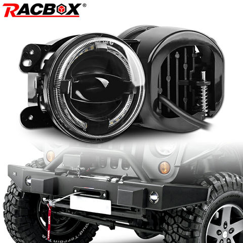 2pcs 4 inch Round car Led Fog Lights 4D Projector lens White Halo DRL 6000K Front Fog Lamps 12V For Jeep Wrangler unlimited JK ► Photo 1/6