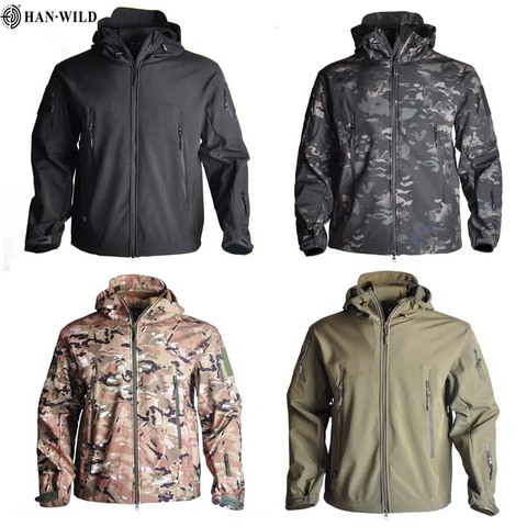 HAN WILD Tactical Jacket  Hiking Jackets Shark Skin Soft Shell Mens Flight Pilot Hood Military Fleece Field  Windbreake Jacket ► Photo 1/6