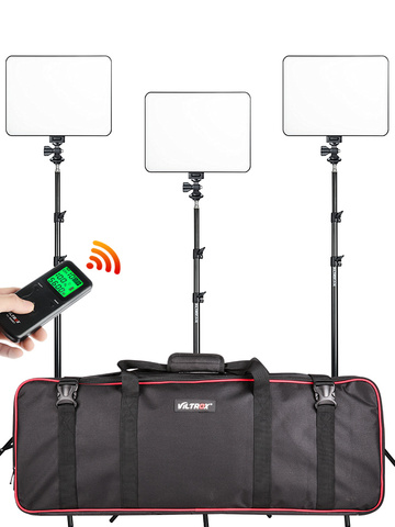 VILROX 3/2pcs VL-200T Bi-color Dimmable Wireless remote LED Video Light Panel Lighting Kit+75
