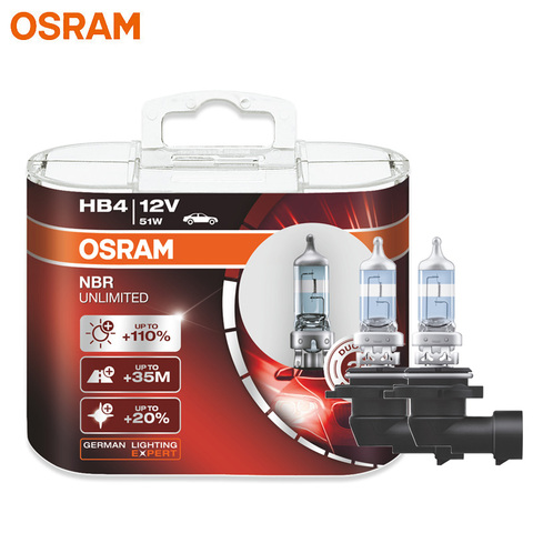 OSRAM HB4 Night Breaker Unlimited Bright White Car Headlight Fog Lights Genuine Halogen Lamp 9006NBU P22d 12V 51W (Pair) ► Photo 1/6