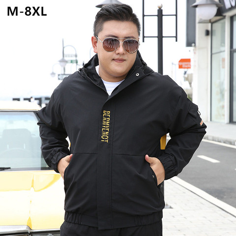 Men Jacket Autumn Loose Black Casual Hoodie Mens Fashion Plus Size 5XL 6XL 7XL 8XL Windbreaker Fleece Winter Coat Male Clothing ► Photo 1/6