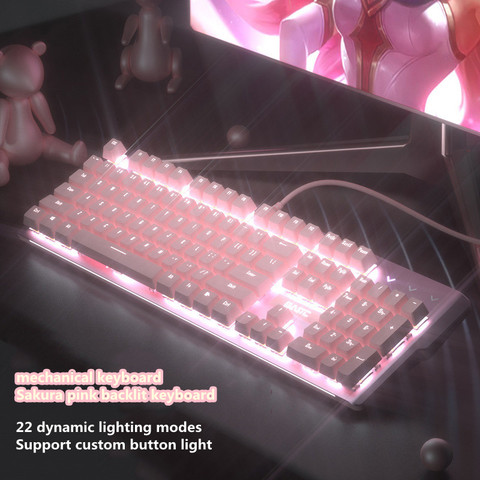 New Girly Pink Gaming Mechanical Wired Keyboard 104-Key USB Interface White Backlight Is Suitable For Gamers PC Laptops ► Photo 1/6