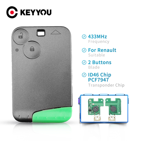 KEYYOU For Renault Laguna Espace 2 Buttons 433Mhz Car Smart Key Card PCF7947 ID46 Chip Remote Control Key Keyless Entry ► Photo 1/6