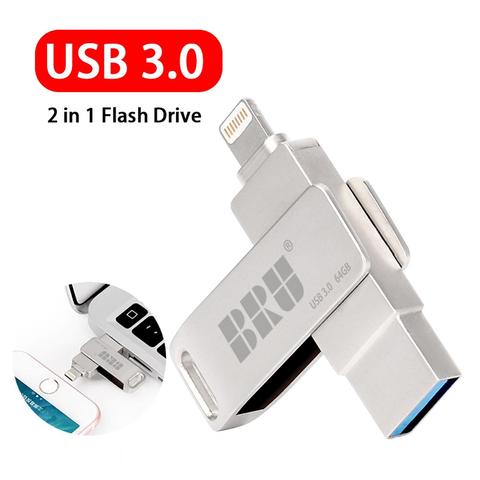 usb stick usb flash drive for iphone ipad pendrive 3.0 64gb usb 32gb 128gb 2 in 1 pen drive for ios external storage devices ► Photo 1/6