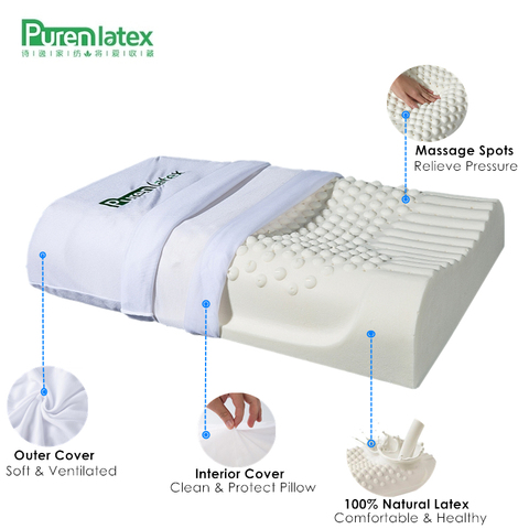 PurenLatex 60x40 Thailand Pure Natural Latex Pillow Remedial Neck Protect Vertebrae Health Care Orthopedic Pillow Slow Rebound ► Photo 1/6