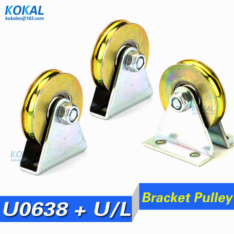 [U0638J]1pcs 6.4*38*8mm with triangular bracket/L bracket, U-grooved wheel, bearing wire rope pulley/crane/guide bearing wheel ► Photo 1/5