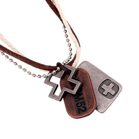 Tag Cross Pendant Necklace Women Vintage Handmade Genuine Leather Chains Choker Necklace for Men Jewelry ► Photo 1/6