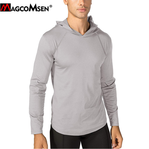MAGCOMSEN Summer Mens Hooded T Shirts Long Sleeve Sun Protection Workout T-Shirt Quick Dry Sports Tee Shirt UPF 50 Tops Clothing ► Photo 1/1
