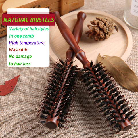 Natural wild boar bristles straight and twill blowing curling comb anti-static handle rolling brush beauty salon styling tool ► Photo 1/6