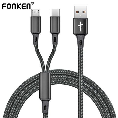 FONKEN 2In1 USB Cable Split Mobile Phone Charger Cable Micro USB Type C Cable For Xiaomi Samsung Android Phone Cable Fast Charge ► Photo 1/6