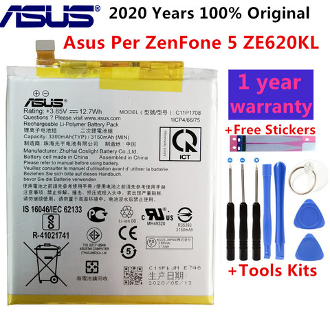 100% Original ASUS High Capacity C11P1708 Phone Battery For Asus Per ZenFone 5 ZE620KL 3300mAh +Free Tools ► Photo 1/6