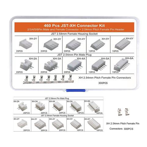 460 PCS 2.54mm JST-XHP 2/3/4/5/6 Pin Housing with 2.54mm JST XH Male/Female Pin Header Dupont Wire Connector Kit ► Photo 1/6