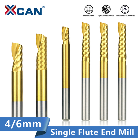 XCAN Single Flute End Mill 1pc 4/6mm Shank Carbide CNC Engraving Bit TiN Coated Straight Shank Milling Cutter Spiral End Mills ► Photo 1/6