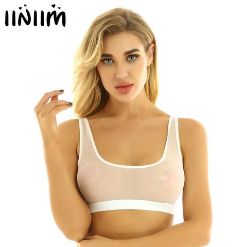 iiniim Womens Sexy Lingerie Camis Bedtime See Through Mesh Bralette bra Deep U Neck Vest Tank Femme Transparent Crop Tops ► Photo 1/6