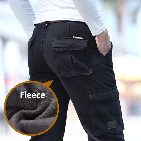 Men Winter Thick Warm Fleece Cargo Pants Multi-pocket Straight Overalls Man Trousers Outdoor Hiking Sport Thermal Military Pant ► Photo 1/6