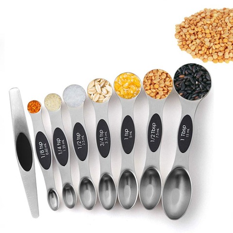 8PCS Magnetic Measurement Teaspoon Tablespoon for Dry and Liquid Ingredients Stainless Steel Double Head Measuring Spoon ► Photo 1/5