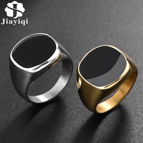 Jiayiqi Men's Ring Punk Rock Smooth 316L Stainless Steel Signet Ring For Men Hip Hop Party Jewelry Wholesale Male Wedding Anel ► Photo 1/6