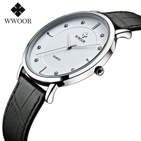 WWOOR Diamond Mens Watches Top Brand Luxury Ultra Thin Wristwatch Waterproof Leather Quartz Male Clock Clearance Price Sale xfcs ► Photo 1/6