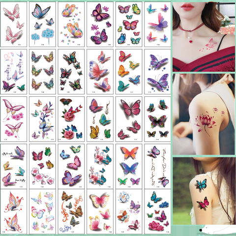 30Pcs/Set No Repeat Temporary Tattoo Stickers Waterproof Arm Clavicle Body Art Sticker Disposable butterfly tatouage temporaire ► Photo 1/6