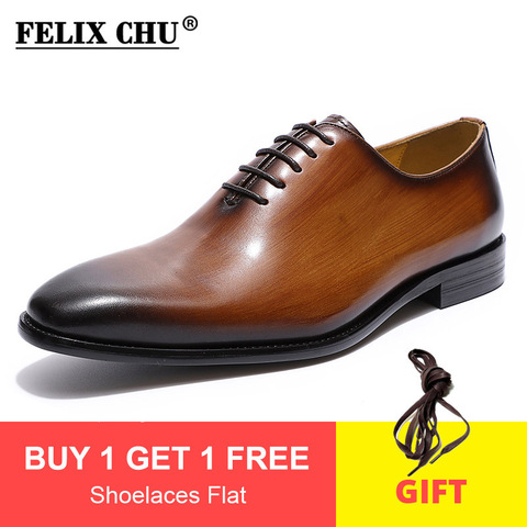 FELIX CHU Men's Leather Shoes Wholecut Oxford Shoes Men Dress Shoes Brown Black Hand-Painted Shoes Office Formal Mens Shoes ► Photo 1/6