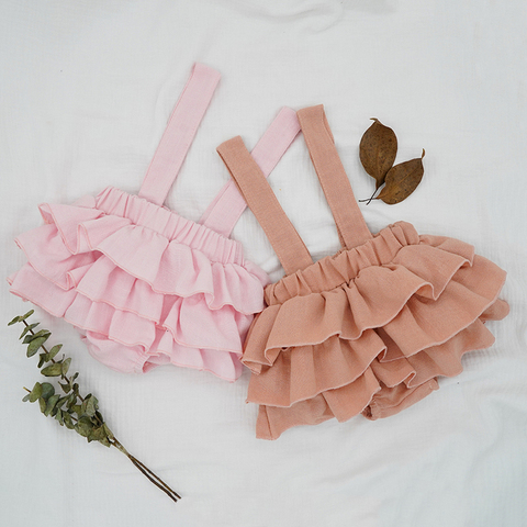 2022 New Baby Girls Linen Bloomers Shorts Fashion Toddlers Kids Pink Tutu Skirts Faldas Ruffle Straps Pants For Newborn Spodnica ► Photo 1/6