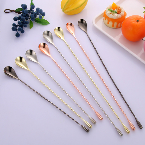 1PC Long Handle Stainless Steel Spiral Cocktail Spoons Teadrop Scoops Bartender Stirring Tools Kitchen Supplies Accessories ► Photo 1/6