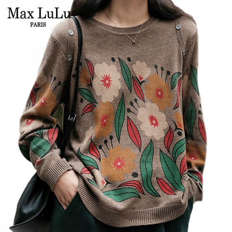 Max LuLu British Luxury Designer Spring Womens Printed Vintage Sweaters Ladies Floral Loose Jumpers Elastic Pullovers Plus Size ► Photo 1/6