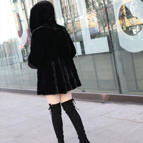 Hooded Genuine Fur Jacket Low Discount Brand Real Rabbit Fur Overcoat Women Winter Fur Coat sr869 ► Photo 1/6