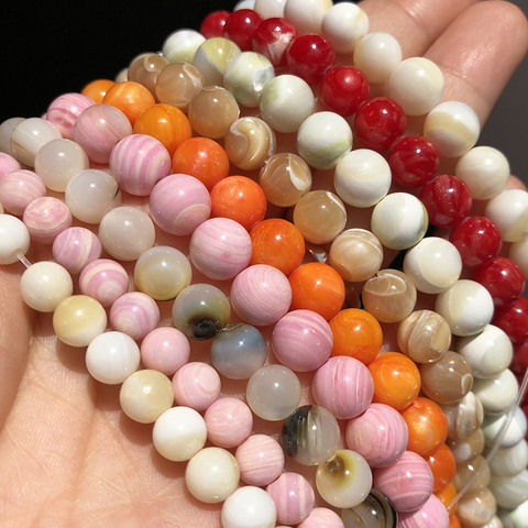 Natural Stone Pink Orange White Trochus Shell Beads 4/6/8/10mm Round Loose Spacer Beads For Jewelry Making DIY Bracelet Necklace ► Photo 1/6