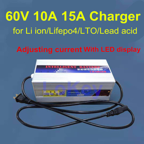 60V 10A 15A 16S 67.2V li-ion 20S 73V lifepo4 Smart adjustable Charger With LED of lithium ion lifepo4 LTO lipo lead acid battery ► Photo 1/5