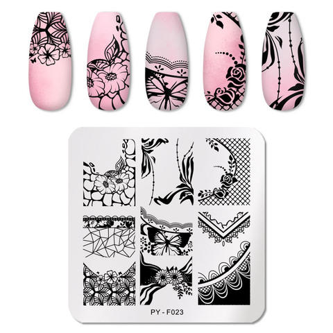 PICT YOU Square Lace Series Nail Stamping Plates Stencil Stainless Steel Tools Nail Art Stamp Design for DIY Image Plate ► Photo 1/6