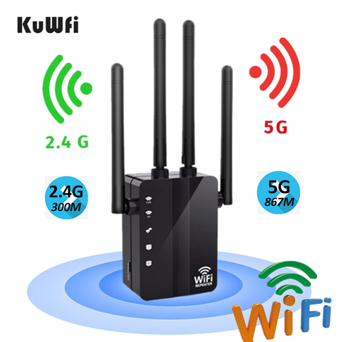 KuWFi 300/1200Mbps Wireless WiFi Repeater Wifi Extender Dual Band AP Router Wi-Fi Amplifier Long Range Signal Booster ► Photo 1/6